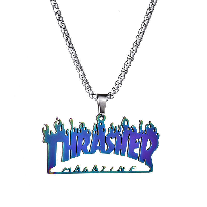 Street hip-hop pendant Thrasher colorful necklace quenched sweater chain titanium steel jewelry trend