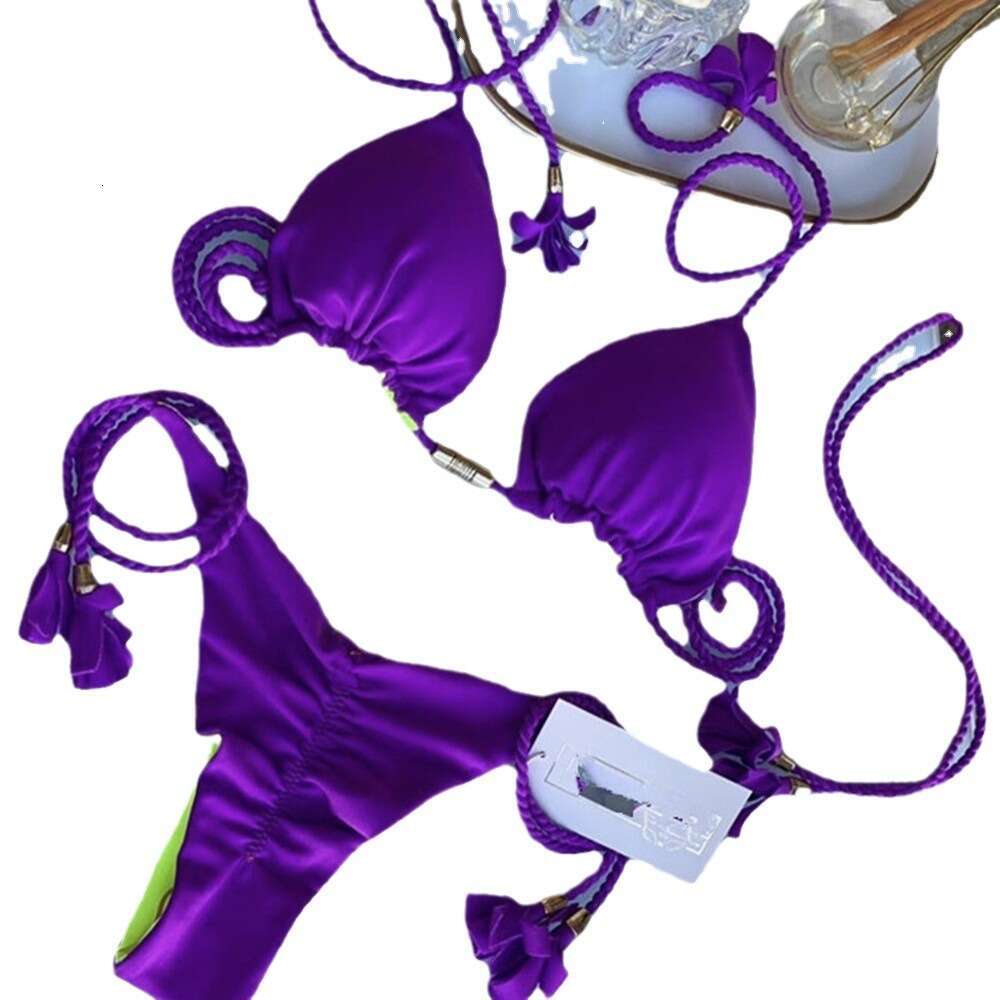 European and American swimsuit triangle bag women's split solid color sexy multi-color braided rope bikini 2025 new style temperament chic elegan