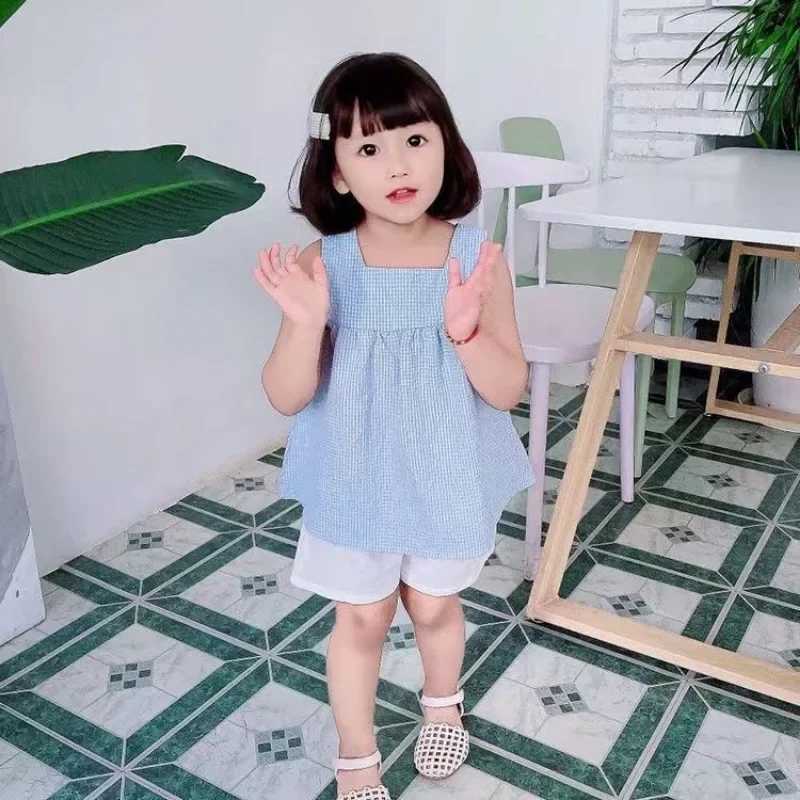 Girls clothing set summer childrens casual clothing girls checkered belt+white shorts childrens baby clothing W250218