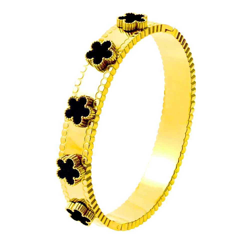 Bangle Classic Stainless Steel Black Green White Flower Bracelet Womens Metal Rust Resistant Wrist Jewelry Gift Party H250217