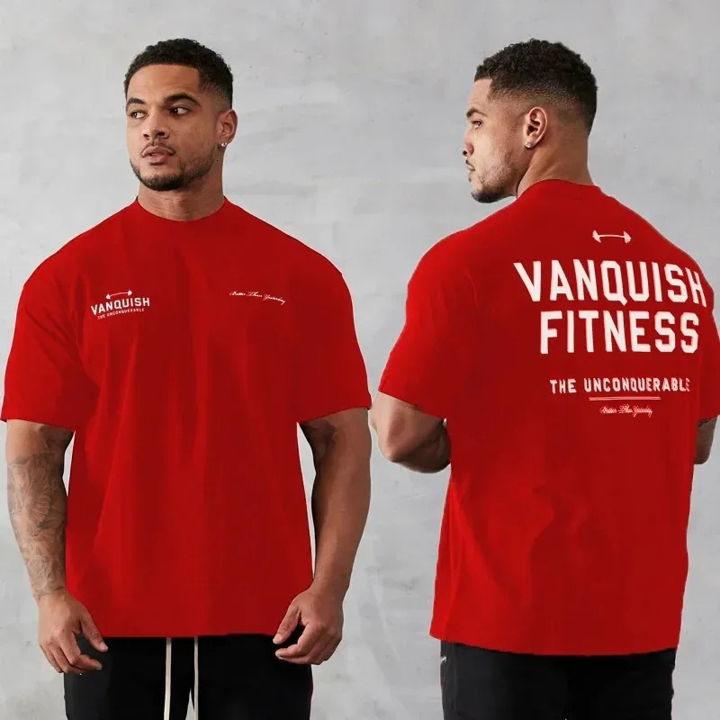 Mens Vintage Oversized T-Shirt Summer Sports Fitness Cotton Crew Neck Short Sleeve Joggers Gym Running Training T-Shirts 250217