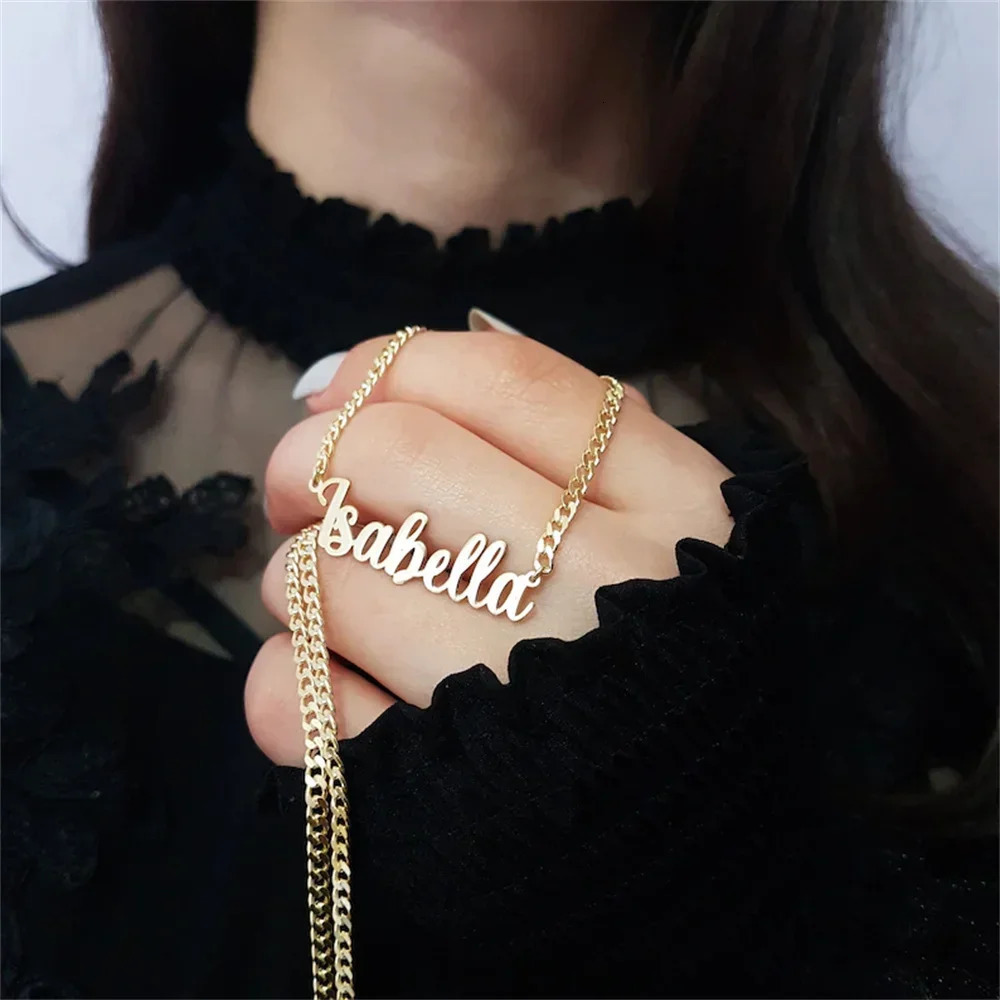 Personalized Name Necklace Custom Pendant Stainless Stee Gold 5mm Cuban Chain Necklaces for Women Men Customized Letter Jewelry 250210