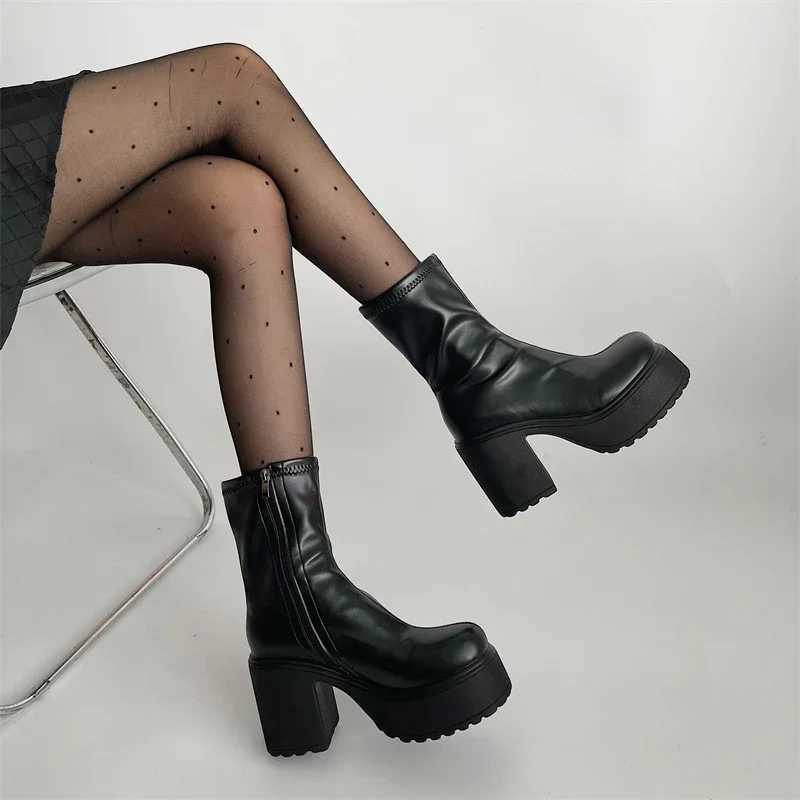 Platform Thick Heel Women Short Boots Fi Side Zippers Ankle Booties Night Club Autumn Winter Female ShoesXJ250217