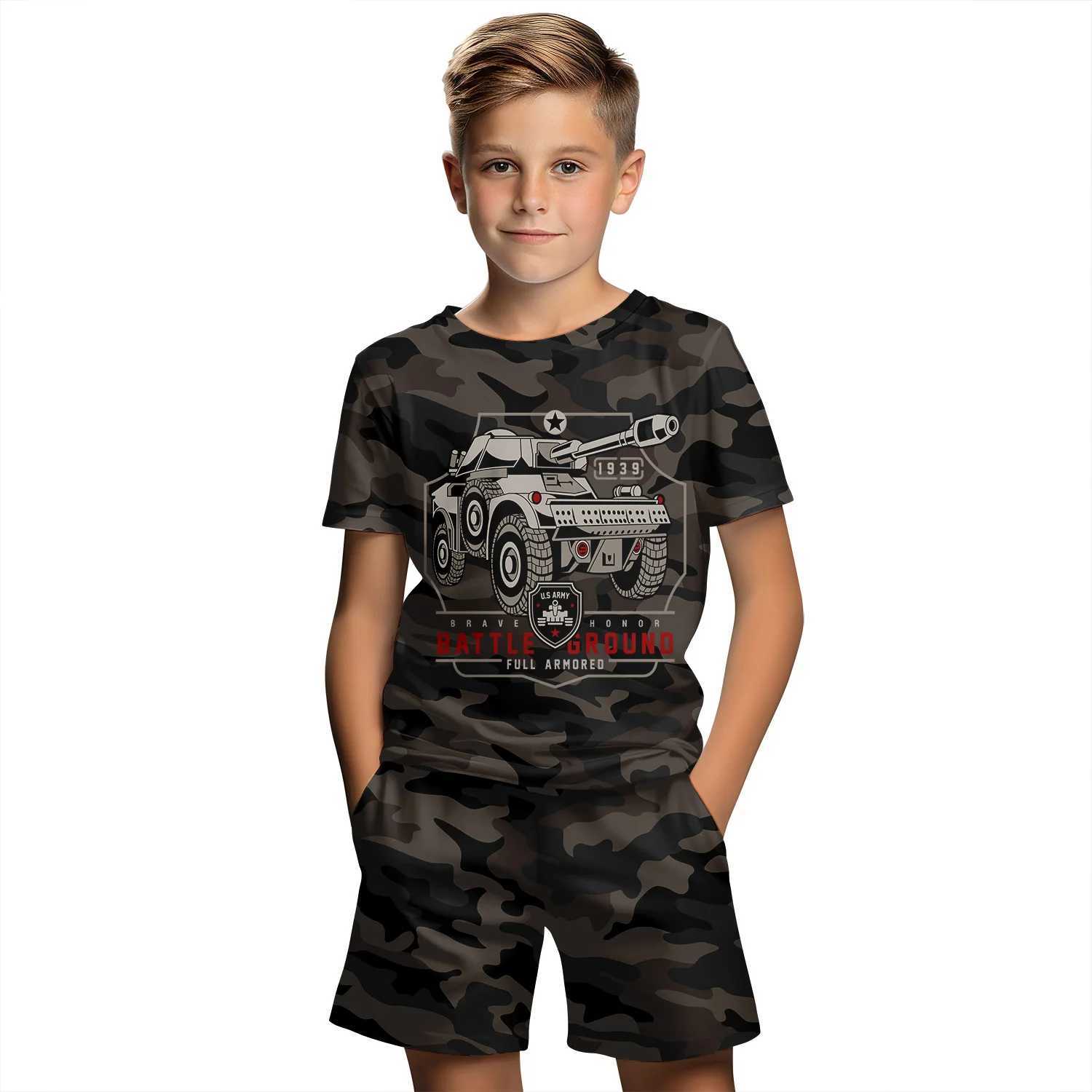 Childrens clothing set boys 3D camouflage printed summer short sleeved T-shirt set boys clothing set girls childrens clothing set W250218
