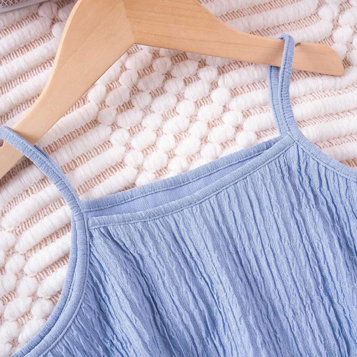 Girls Sweet Set Solid Color Double Layer Wave Edge Suspender Top+Slim Fit Pants 2-piece Set Summer Vacation Travel Set W250218