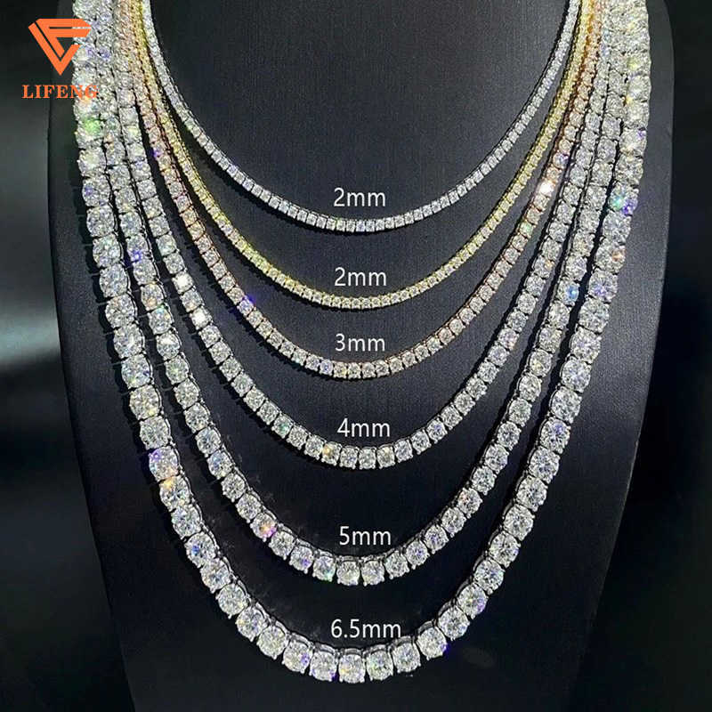 2mm 3mm 4mm 5mm 6mm VVS Moissanite Diamond Tennis Chain Necklace Bracelet for Women Iced Out Hip Hop Tennis Chain 925 Silver