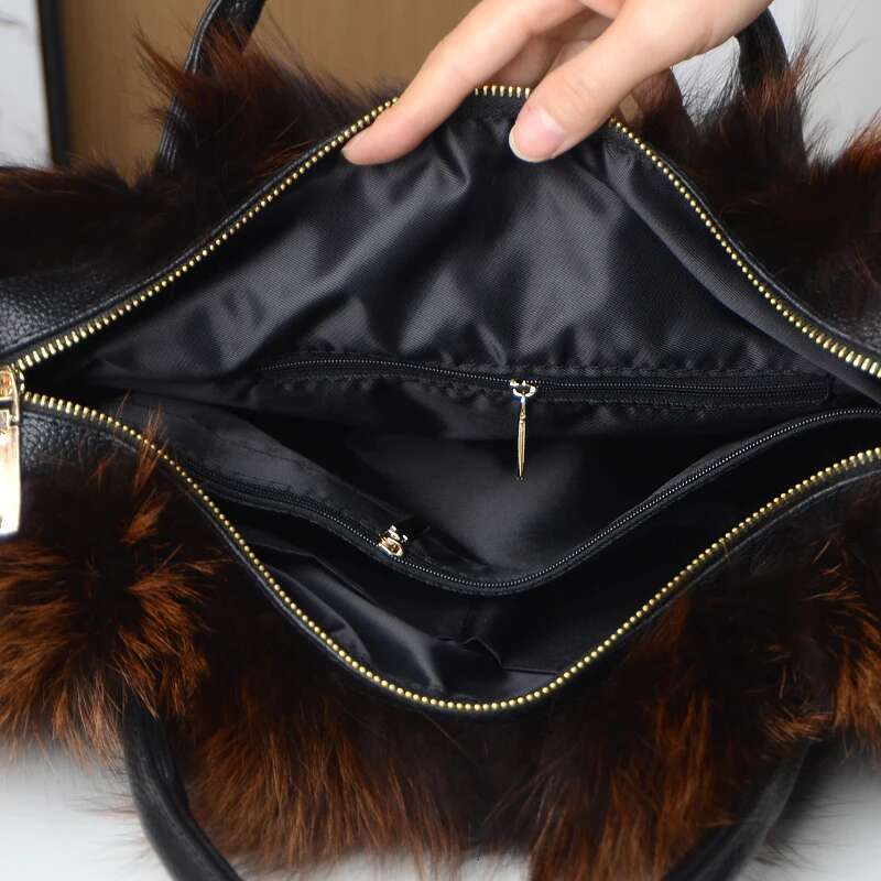 Red Fox Handbag Women Single Crossbody Lady Clutch Real Fur Tote Bag Winter Ladies Warm Shoulder Bags