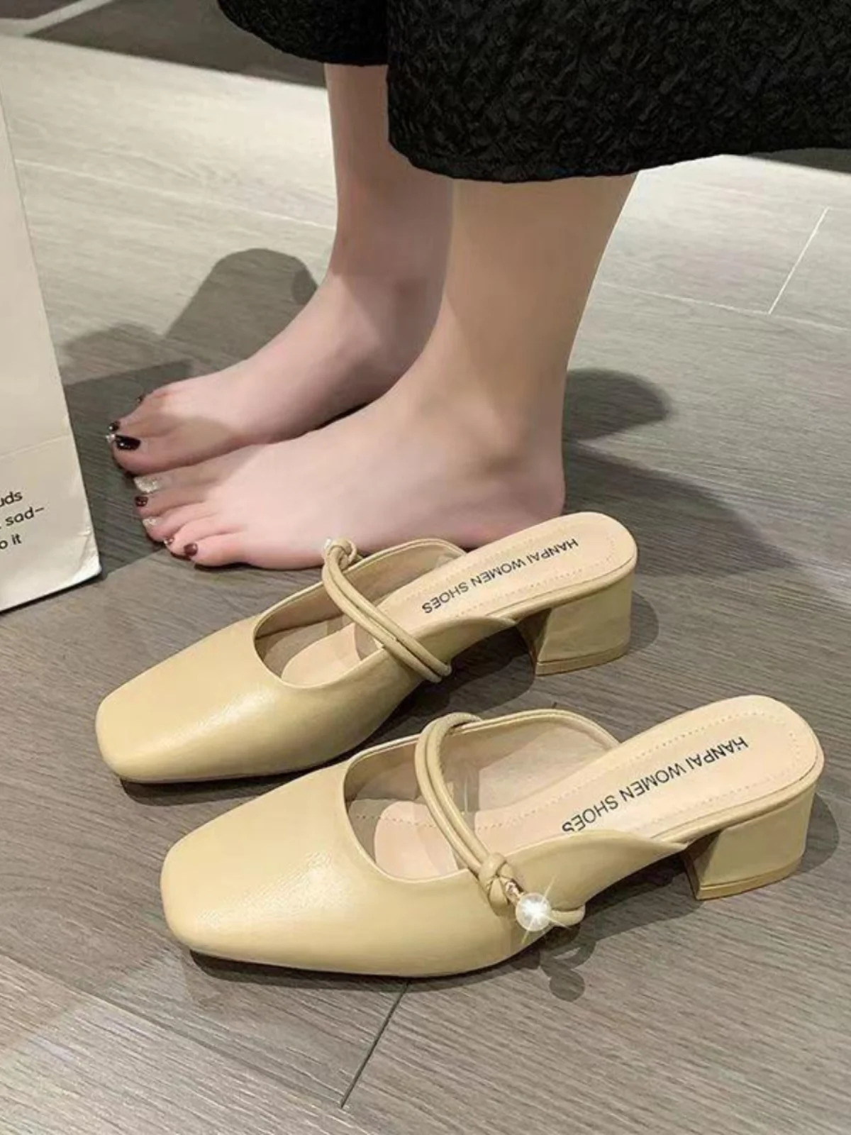 Shoes Womens Slippers Outdoor Med Slides Heeled Mules Loafers Square heel Cover Toe Lady er High Block Girl Fashion 250213