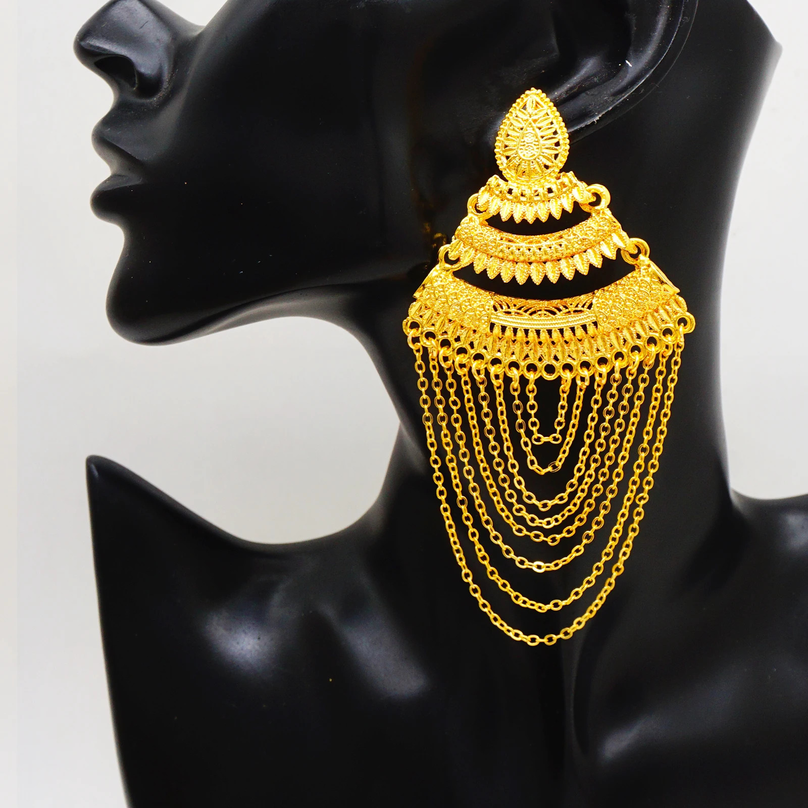 y African Gold Color Tassel Drop Dangle Earring For Wedding Party Jewelry Dubai Arabic Indian Copper Long Hanging Earrings 250213