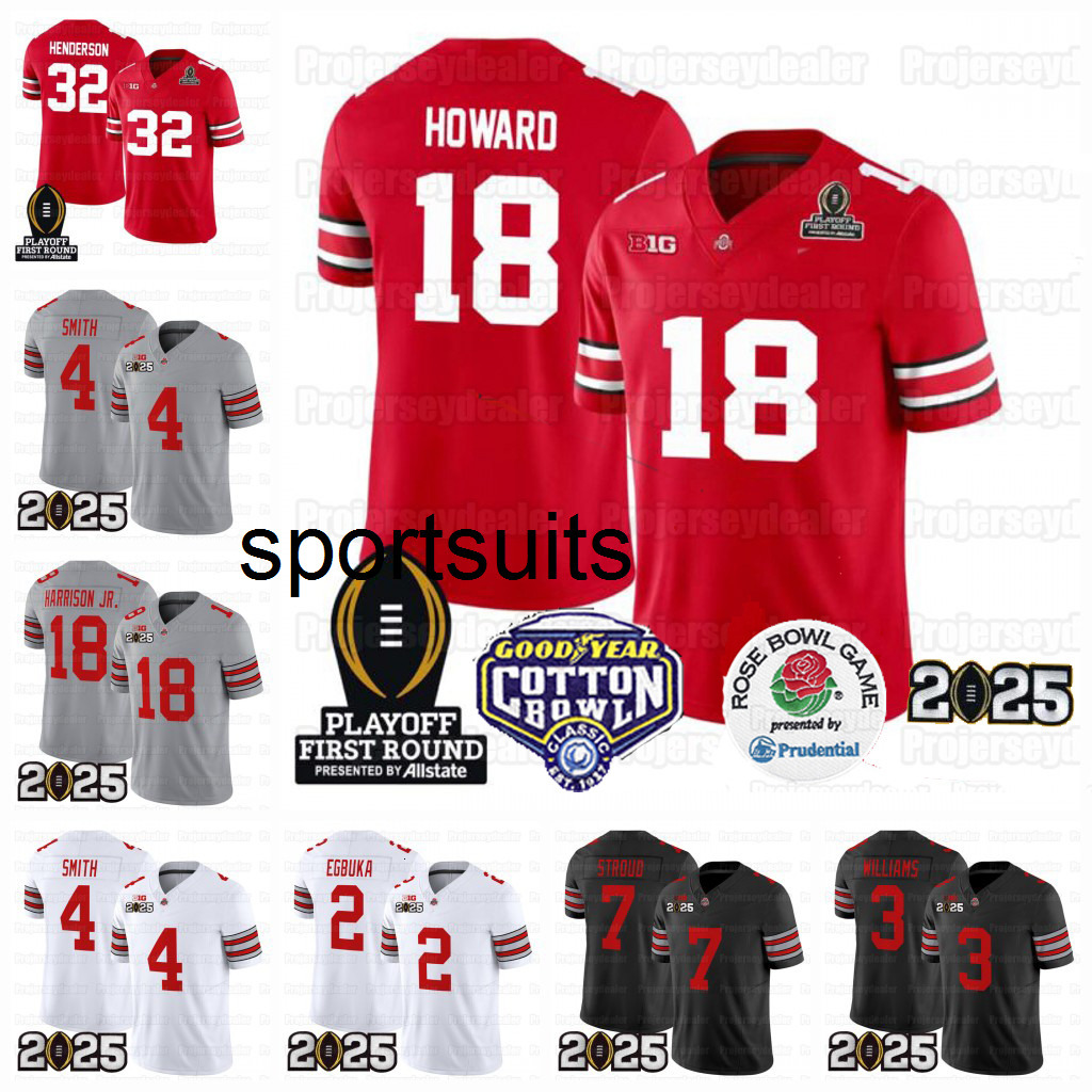 18 Will Howard Ohio States 2025 College Football Playoff Buckeyes Jerseys Treveyon Henderson Jeremiah Smith Stroud Miyan Egbuka Women Men Youth Kids Jersey
