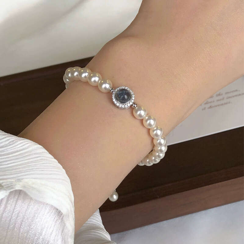 Tichy S Pure Sier Small French Light Shijia Pearl Women's Exquisite Blue Stone High Grade Feeg Bracelet