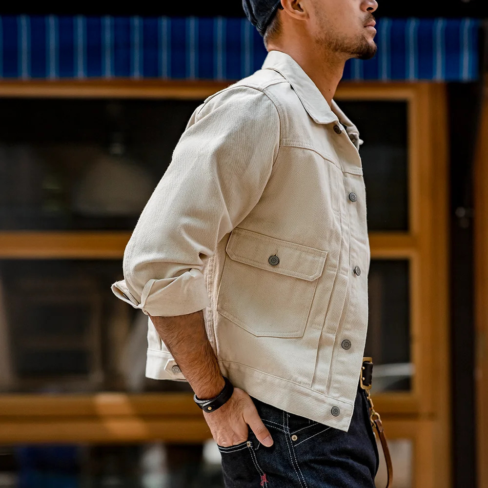 Maden Retro White Jeans Jacket Men Cotton Denim Coat Slim Fit Outwear Fashion Streetwear Quality Vintage Mens Clothing 250210