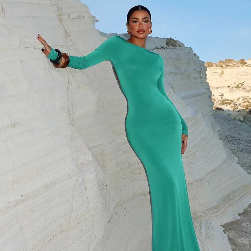 Basic Casual Dresses Lygens O Neck Long Slve Backless Hole WomenS Dresses Elegant Evening Party Prom Ladies Dress Manufacturer Y2K Strtwear H25217