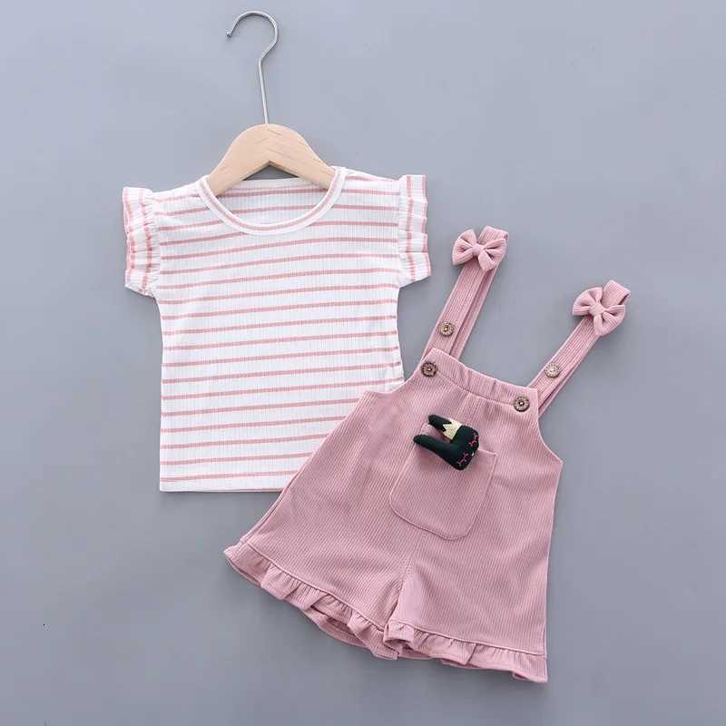 Summer Children Clothing Baby Cute Girls Casual T-Shirts Bib Shorts 2Pcs/Set Toddler Fashion Cotton Infant Clothes Suit W250218