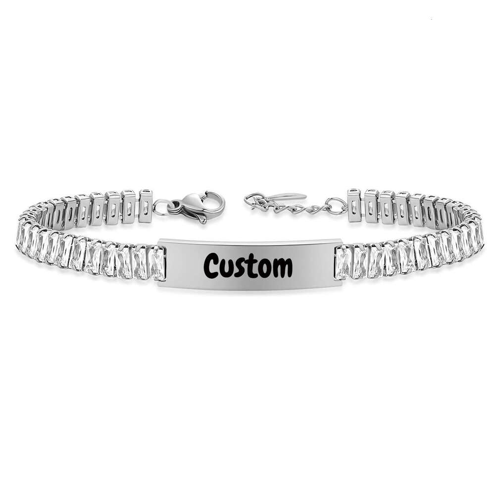 New stainless steel 9MM smooth laser engraved couple set zircon bracelet versatile for women