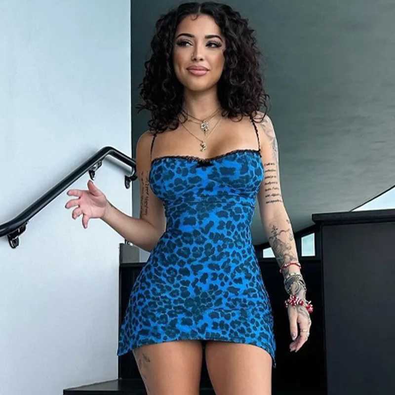 Basic Casual Dresses Lygens Leopard Print Slveless Slit Mini Short Dresses Sexy Party Vacation Beach Fashion Summer Y2K Strtwear Casual Clothes H25217