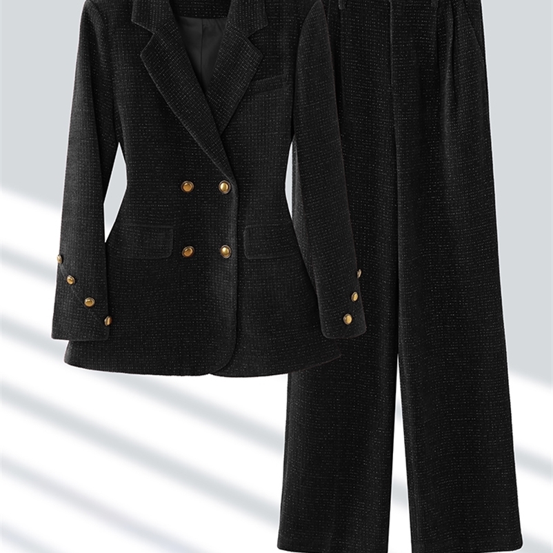 Winter Pink Coffee Black Pant Suit Women Female Business Work Wear Jacket Blazer and Trouser Formal 2 Piece Set 250206