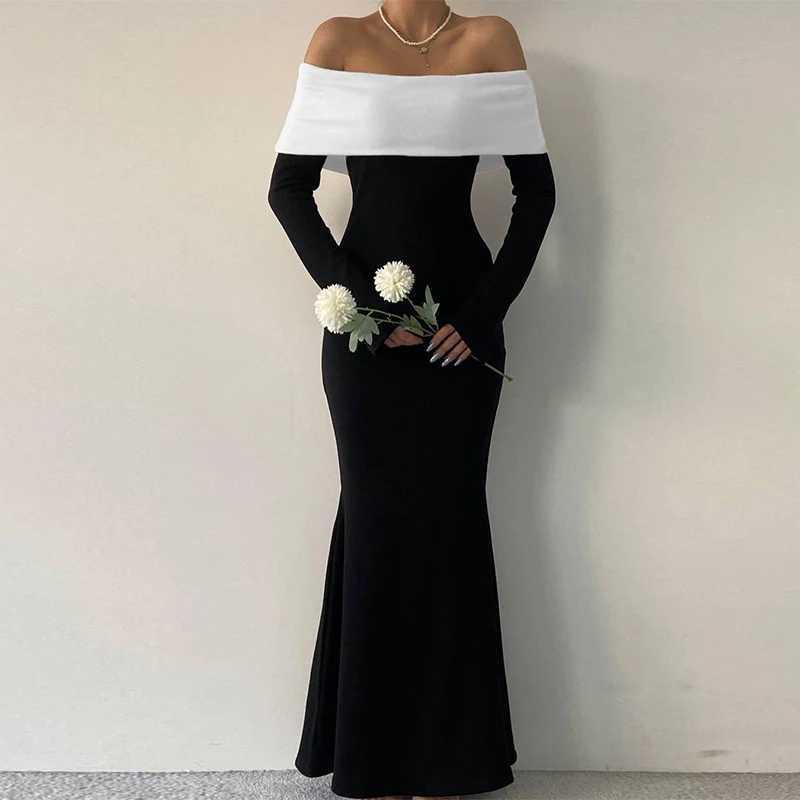 Basic Casual Dresses Lygens Off The Shoulder Hollow Out Halter Mermaid Long WomenS Dresses Y2K Elegant Evening Prom Ladies Dress Casual Clothes H25217