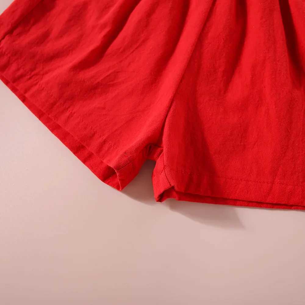 Summer Girl Cotton Sleeveless Set 2 pieces/piece Girl Flower Embroidered Small Sleeve Top+Solid Color Shorts W250218