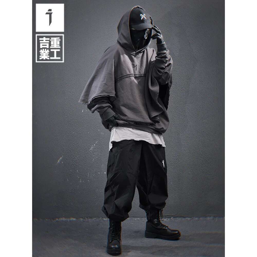 11 BYBB'S DARK Vintage Fake two Hoodie Men Loose Cloak Sweatshirt 2025 Spring Haruku Hip Hop Streetwear Hoodies Techwear
