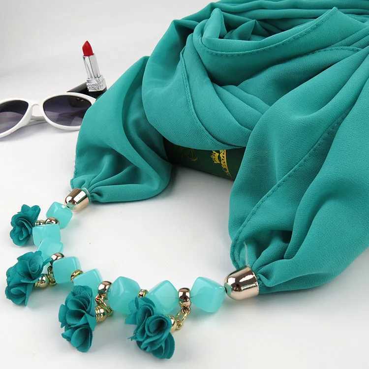 Womens Printed Chiffon Ring Scarf Hijabs Multi-style Jewelry Necklace Flower Pendant Scarf La parel Accories Wholesale W250218