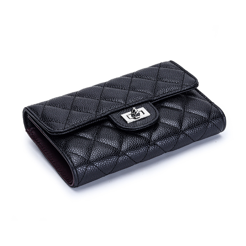 Womens Leather Trifold Wallet, hot Elegant Cowhide Caviar Pattern Tri-Fold Wallet Women, Large Capacity Card Holder, Short Purse, Perfect for Daily Us