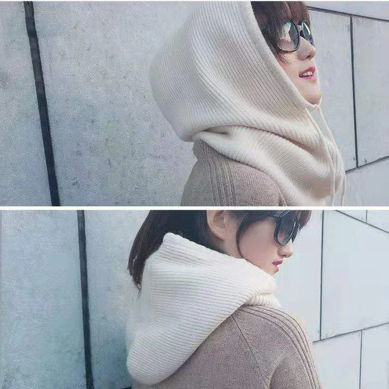Women Winter Beanie Hat Cashmere Female Knitted Hooded Scarf Balaclava for Women Windproof Warm Wool Cap250214