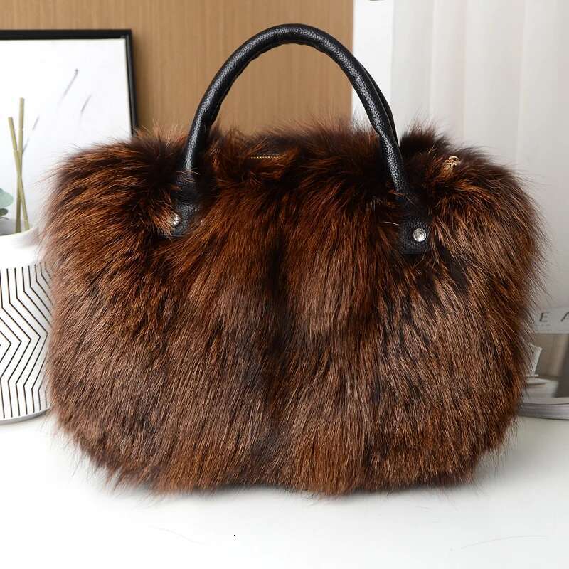 Red Fox Handbag Women Single Crossbody Lady Clutch Real Fur Tote Bag Winter Ladies Warm Shoulder Bags