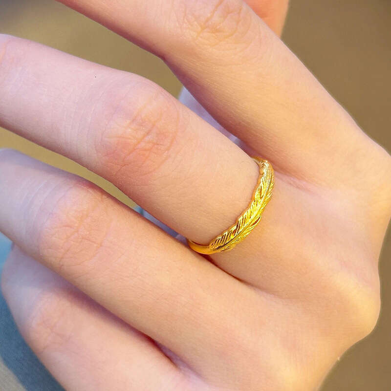 Simple gold feather ring for women, Japanese and Korean style, niche temperament, adjustable opening ring, birthday gift
