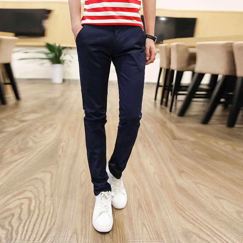 Internet Celebrity Slim Fit Small Leg For Men, Korean Version, Teenagers, Elastic Pencil Pants, Summer Clothes, Trendy Cards, Nine Point Harem Pants