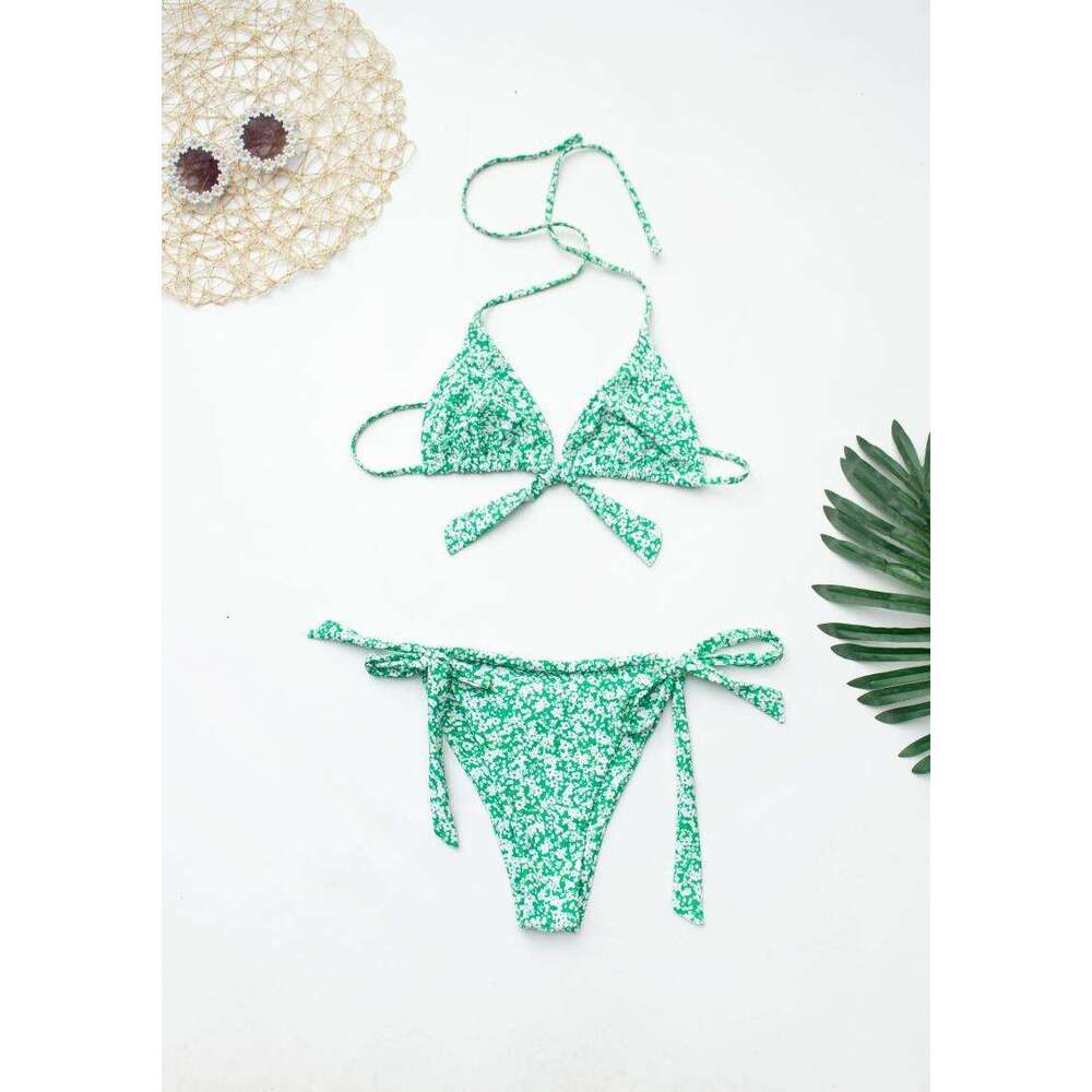 European American fashion printed sexy three-point bikini swimsuit 2025 new style chic and elegant clothing