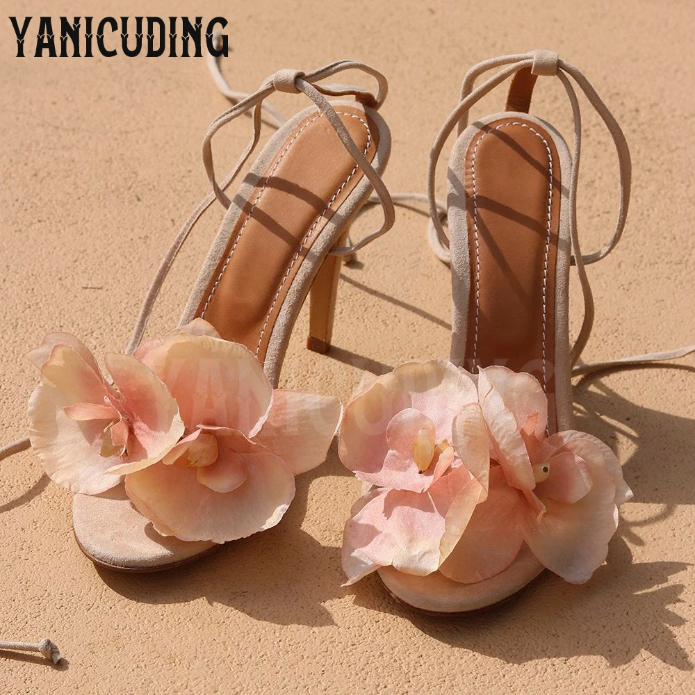 Floral Collection Sandals Multicolor Silk Flowers Beach Vacation Sandals Fashion Style Custom Ankle Strap Stiletto Women Sandals 250214