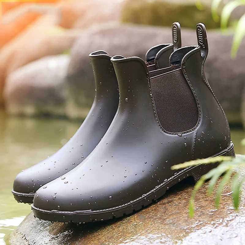Crar Women Fi Chelsea Rain Boots Basic Shiny Ankle Boots Waterproof Shoes with Elastic Band N-slip Comfortable BootsXJ250217