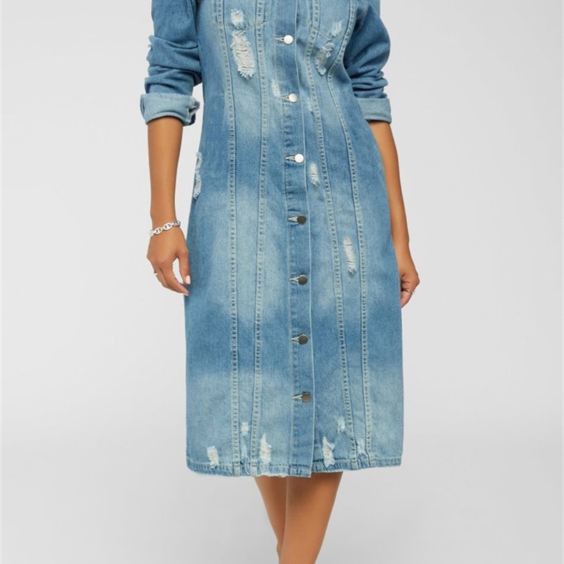 Women Jackets Autumn And Winter New Denim Long Windbreaker Coat Hole Denim Coat Female