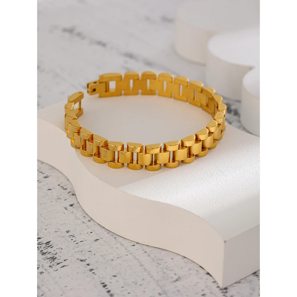 Yhpup Stainless Steel Chain Bracelet Simple 18 K Plated Heavy Metal Texture Fashion Jewelry Men Bijoux Femme Party Waterproof 250213