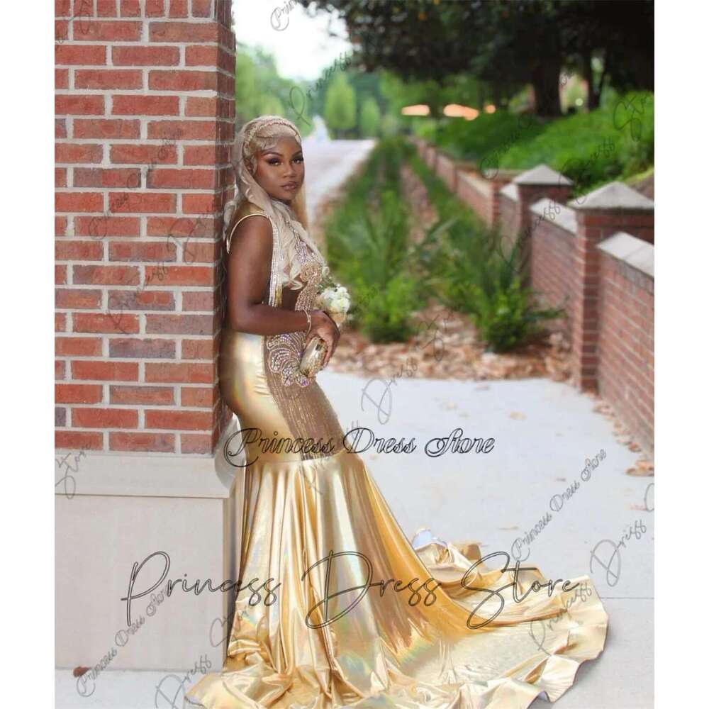 Crystal Shiny Prom For Black Girls Mermaid Style Rhies Party Evening Gowns Graduation Dress Customized