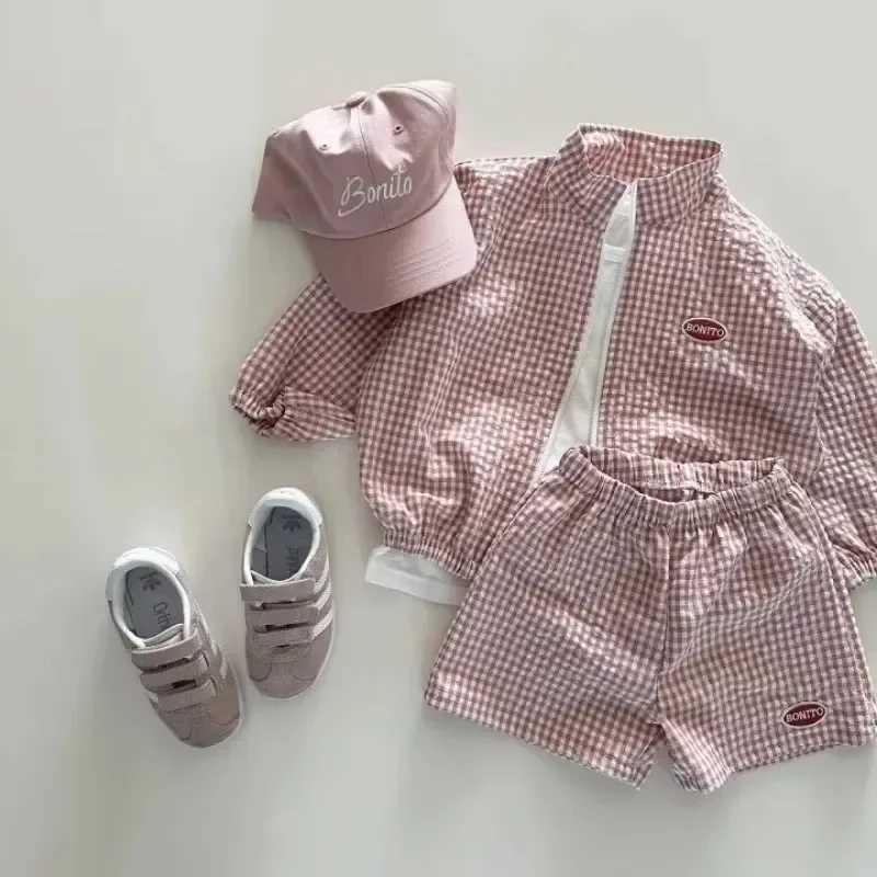 2024 autumn boys plain weave clothing set childrens sportswear set boys spring long sleeved zipper jacket+shorts thin baby sunshine set W250218