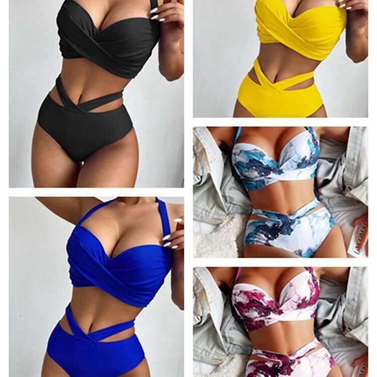 2022 European American split steel holder fashionable and sexy printed high waisted bikini swimsuit 2025 new casual fashion trend clothing