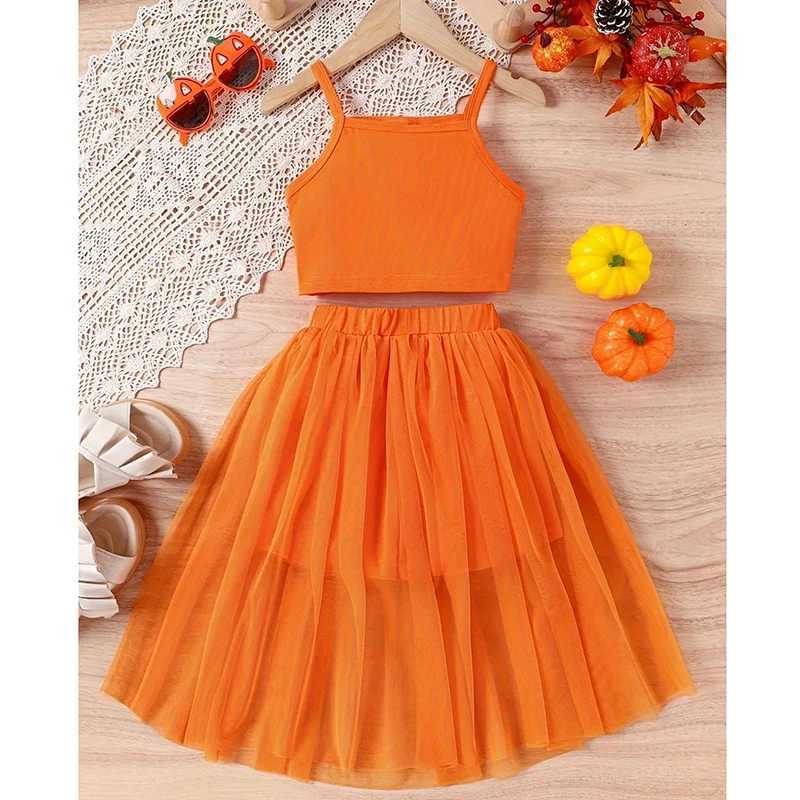 5-14 year old teenage girls clothing set summer new cotton fashion top+mesh skirt two-piece set birthday gift childrens clothing W250218