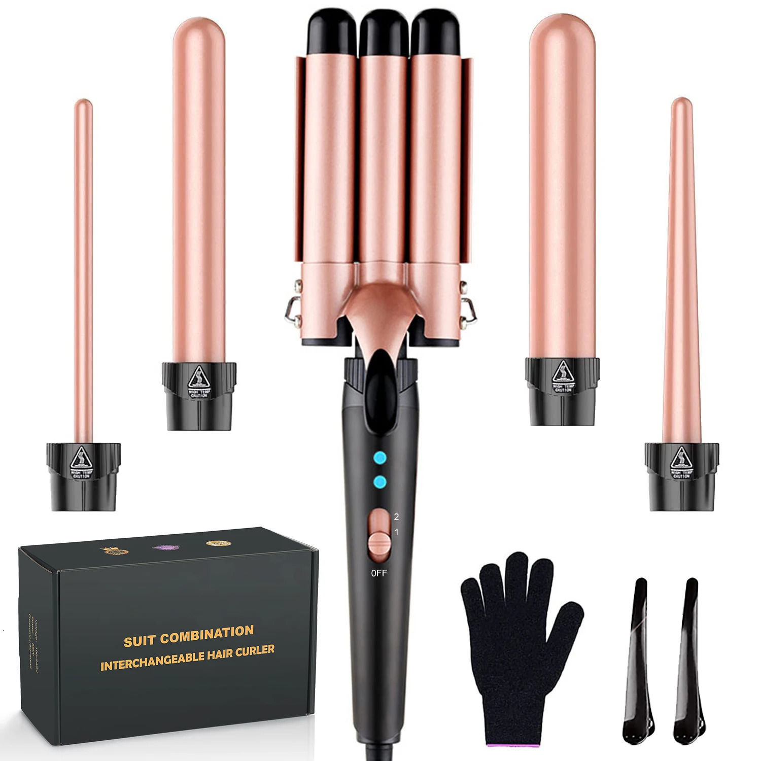 5 in 1 Hair Waver Curling Iron3 Barrel Hair Crimper with Fast Heating Up 0.4-1.25 Inch Crimper Wand Curler for All Hair Types 250214