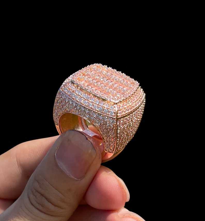 18K Gold plated baguette cutting jewelry champion rapper men ring Iced Out 925 Silver Hip Hop Moissanite Mens Ring