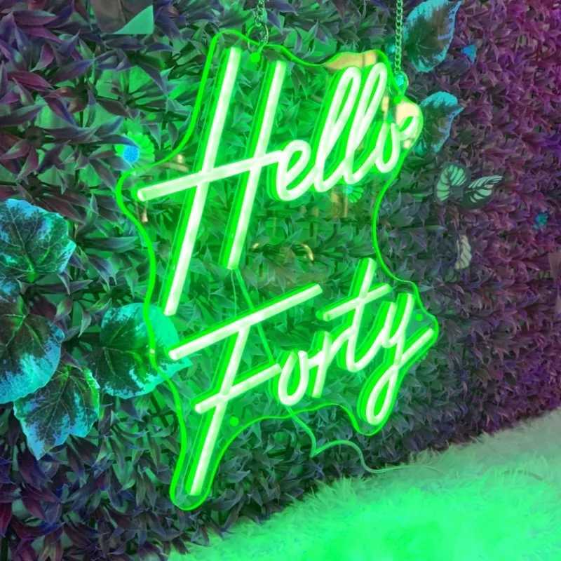 Hello Forty LED Neon Sign Custom 40th Birthday Neon Light Party Backdrop Decoration Sign Home Wall Art Decor Birthday Gift Z250218
