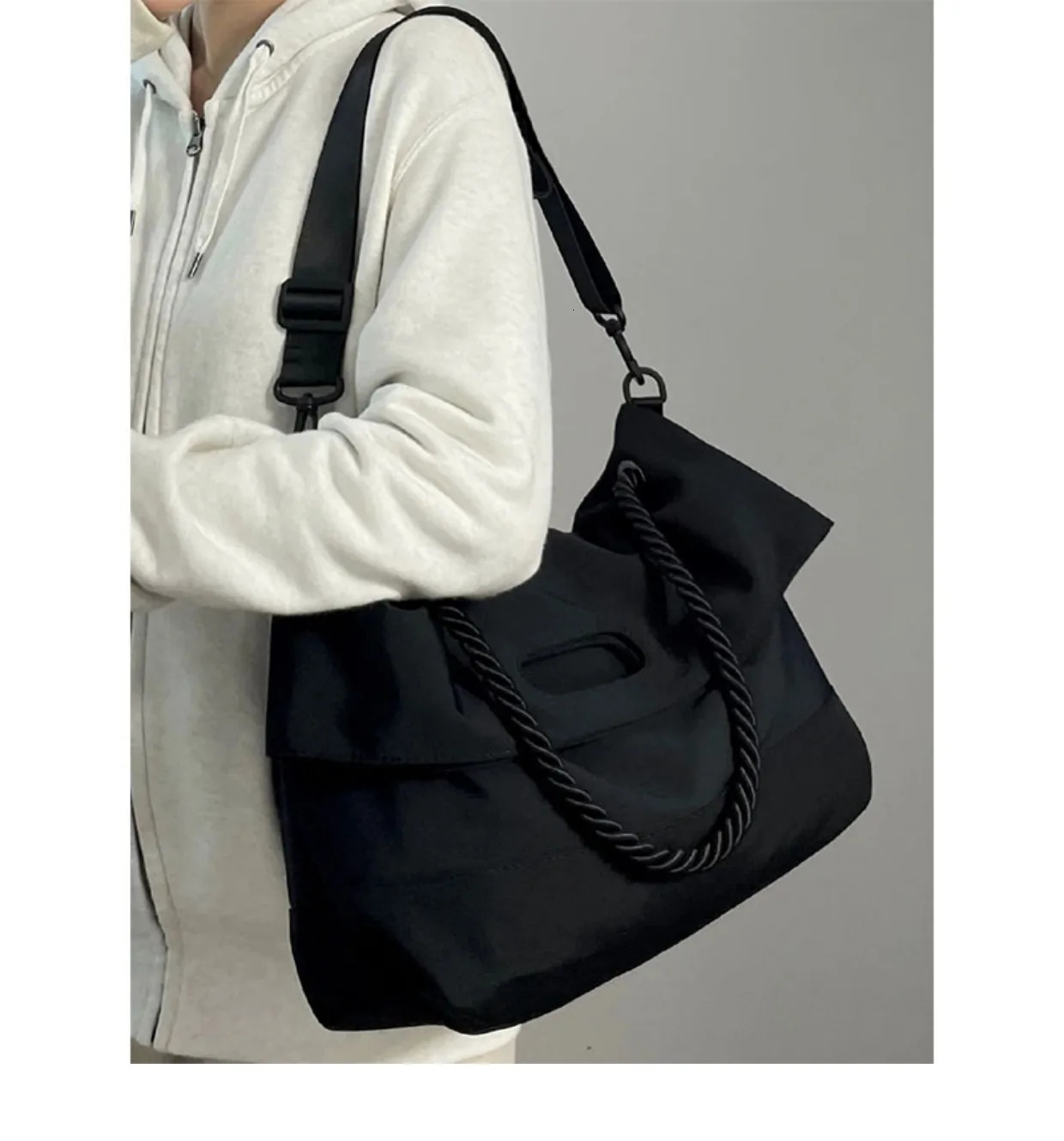 Black Nylon Women Crossbody Bags Fashion Wide Shoulder Strap Casual Tote Pack Simple All-Match Female Commute Messenger Bag 250217