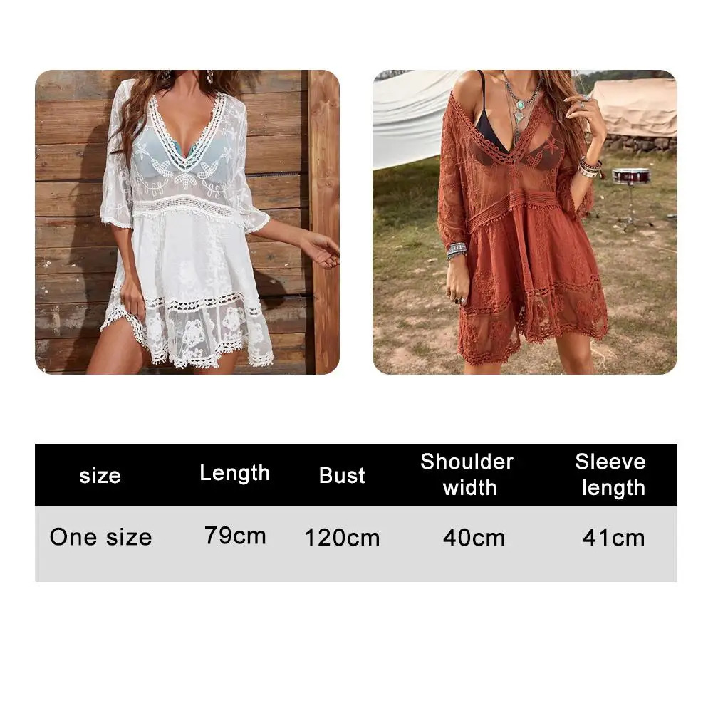 Sexy Womens Mesh Bikini Coverup Deep Vneck Swimsuit Set Summer Beach Short Sleeve Dress Lace Hollow Out Clothes 250212