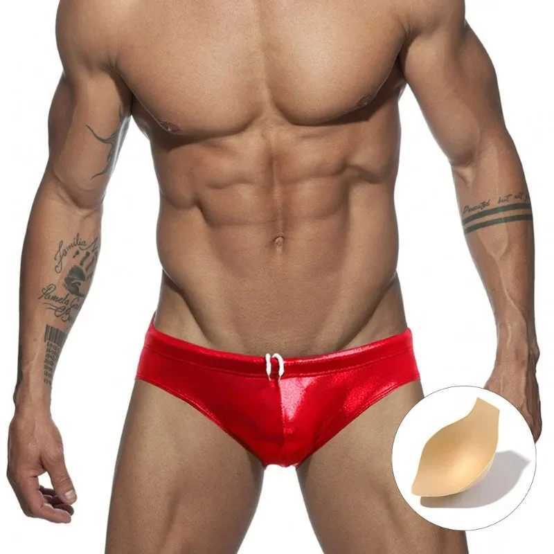 Summer mens swimming shorts made of synthetic leather with cups sexy bikini swimsuits underwear low hanging swimsuits beach shorts swimsuits M250218