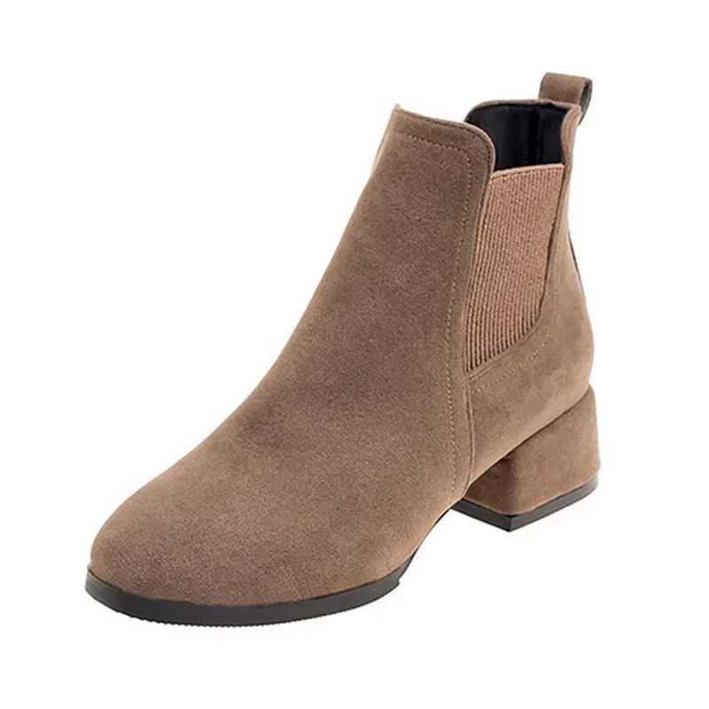 Women Ankle Boots Autumn Winter Boots Slip- Round Toe 3.5cm Square Heel Solid Casual Black Camel Booties Size 35-43XJ250217