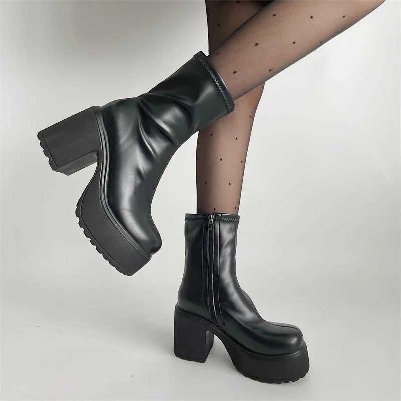 Platform Thick Heel Women Short Boots Fi Side Zippers Ankle Booties Night Club Autumn Winter Female ShoesXJ250217
