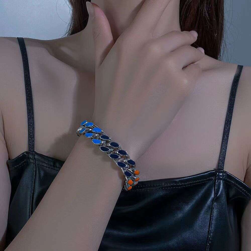 Colorful high street style Cuban bracelet for men, hip-hop, women, couple, same drip glue contrasting color, simple coarse style, trendy and cool hand