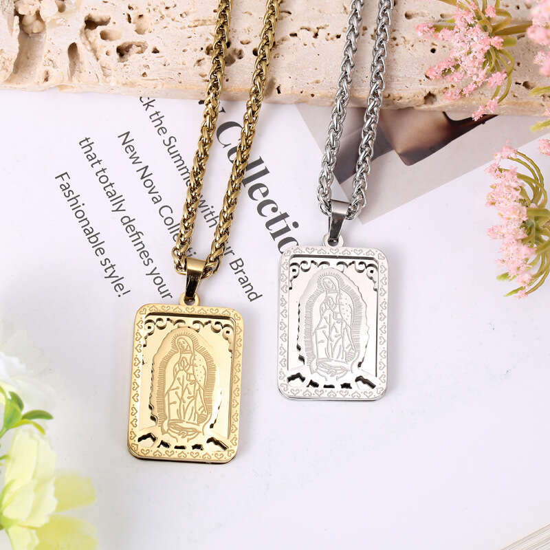 Hot selg stainless steel square Virgin Mary prayer necklace with men's women's medals and hang tags straight