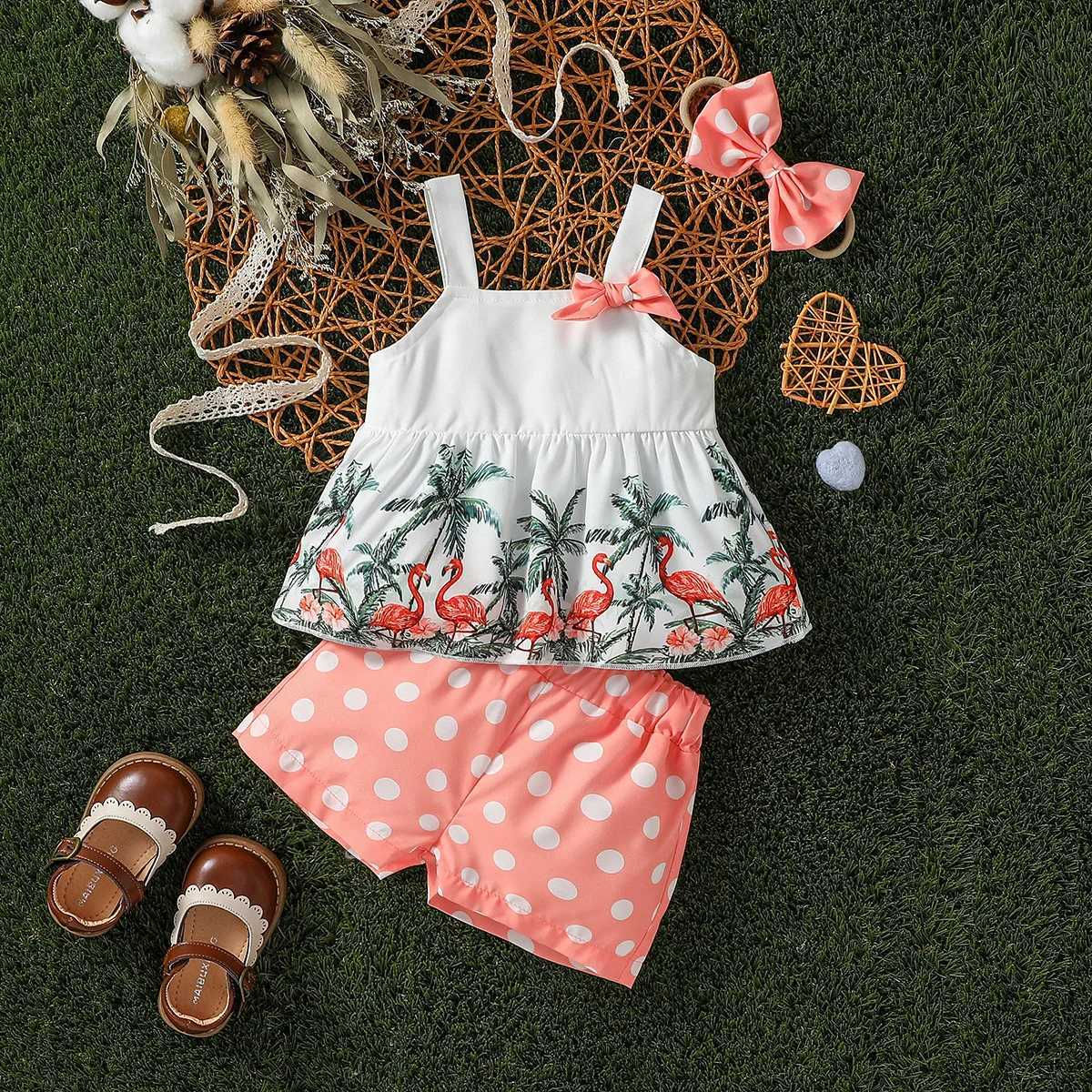 Baby Girl Summer 2 T-shirt Printing Factory and Shorts Polka Dot Japanese and Korean Daily Set W250218